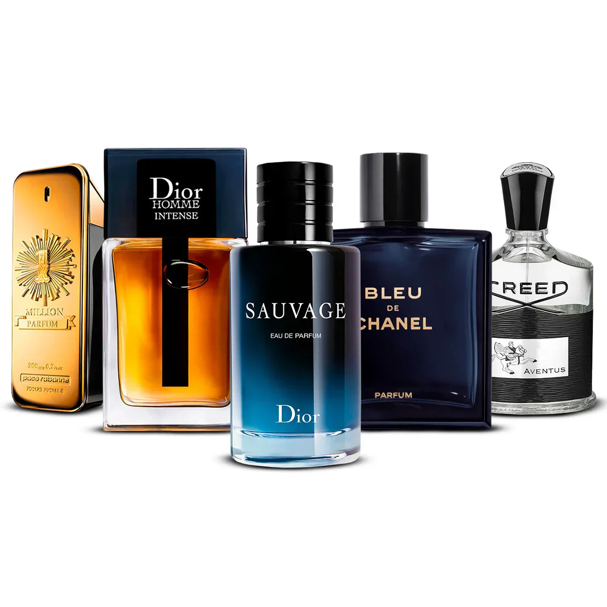 5 Perfume Set: Paco Rabanne 1 Million Parfum, Dior Homme Intense, Dior Sauvage, Bleu de Chanel & Creed Aventus 5×100 ml