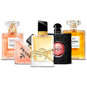 5 Perfume Set: Chanel Nº5, Chanel Coco Mademoiselle, YSL Libre, YSL Black Opium & Prada Paradoxe 5×100 ml