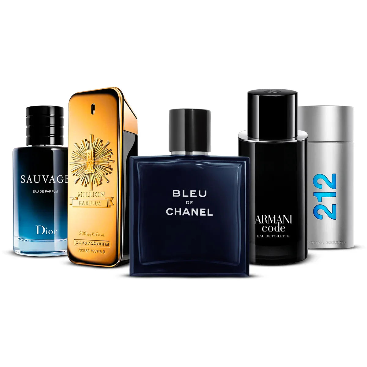 5 Perfume Set: Dior Sauvage, Paco Rabanne 1 Million Parfum, Chanel Bleu de Chanel, Armani Code & Carolina Herrera 212 Men 5×100 ml