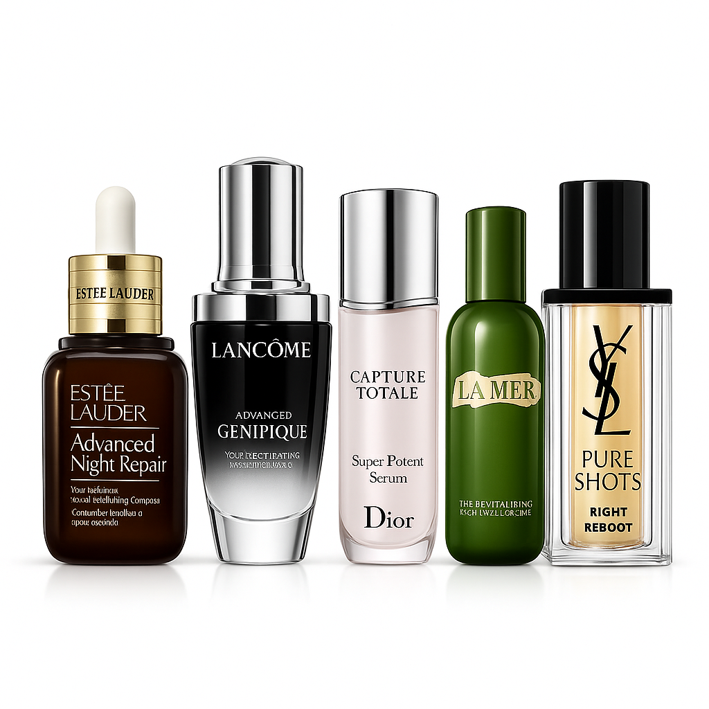 5 Skincare Set: Estée Lauder ANR, Lancôme Génifique, Dior Capture Totale, La Mer Hydrating Serum & YSL Night Reboot 5×15 ml