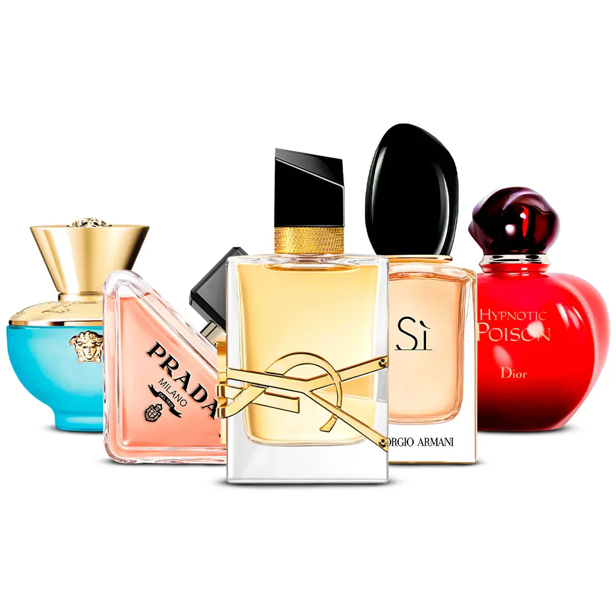 5 Perfume Set: Versace Dylan Turquoise, Prada Paradoxe, Yves Saint Laurent Libre, Giorgio Armani Sì & Dior Hypnotic Poison 5×100 ml