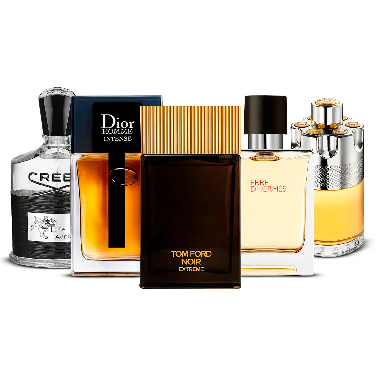 5 Perfume Set: Creed Aventus, Dior Homme Intense, Tom Ford Noir Extreme, Hermès Terre d’Hermès & Azzaro Wanted 5×100 ml