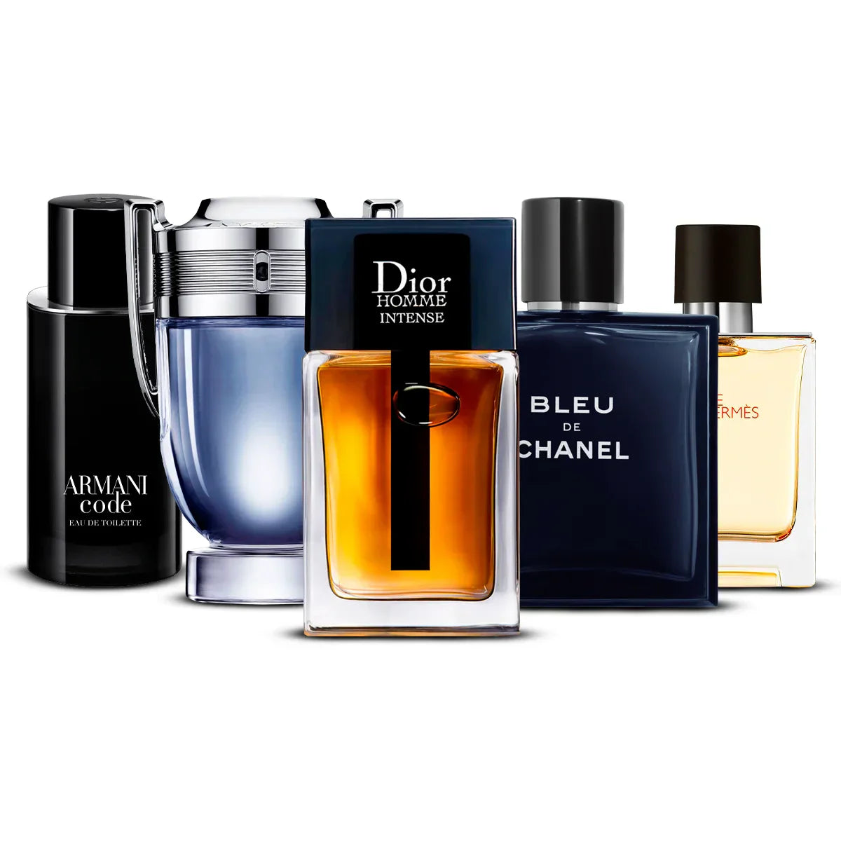 5 Perfume Set: Armani Code, Paco Rabanne Invictus, Dior Homme Intense, Chanel Bleu de Chanel & Hermès Terre d’Hermès 5×100 ml