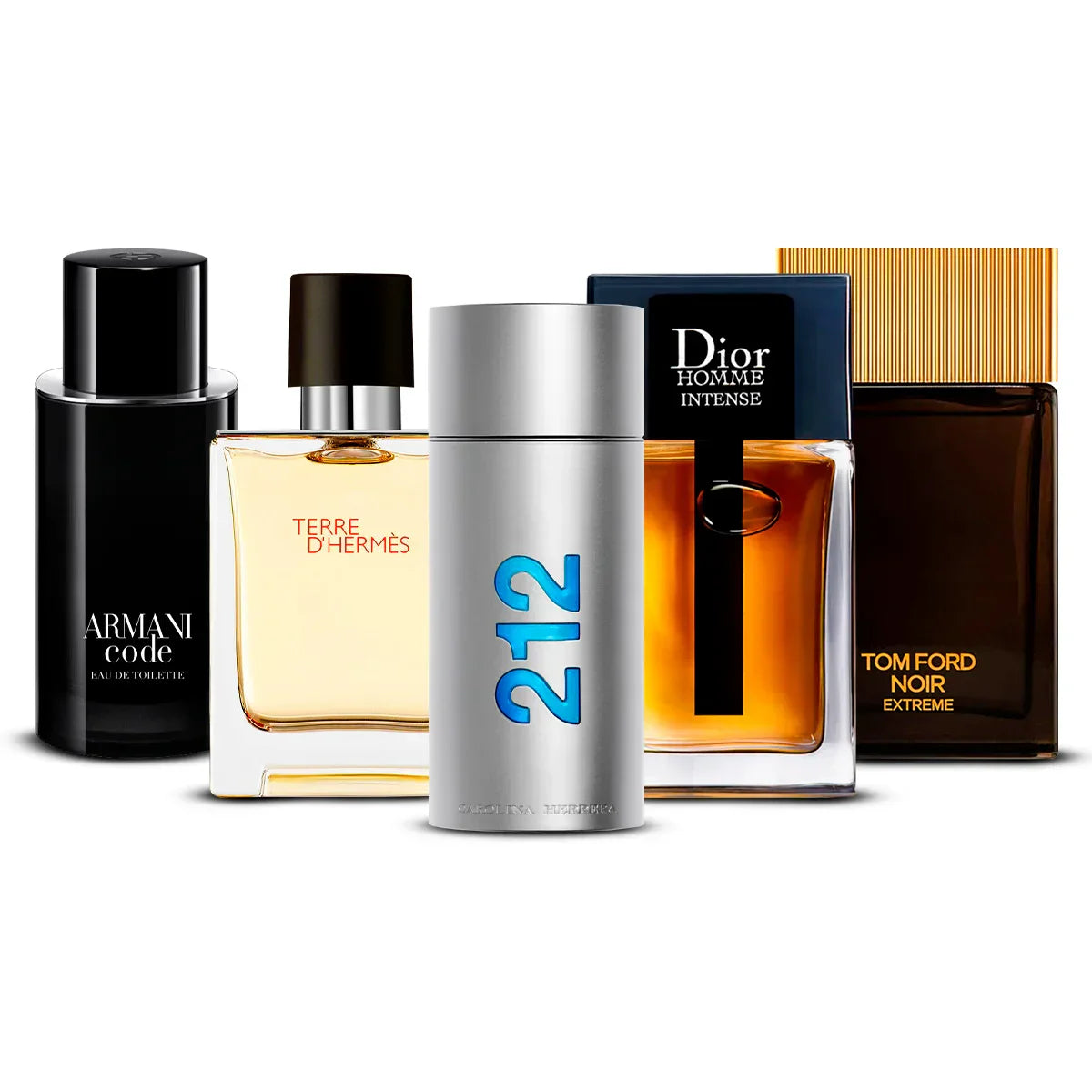 5 Perfume Set: Armani Code, Hermès Terre d’Hermès, Carolina Herrera 212 Men, Dior Homme Intense & Tom Ford Noir Extreme 5×100 ml