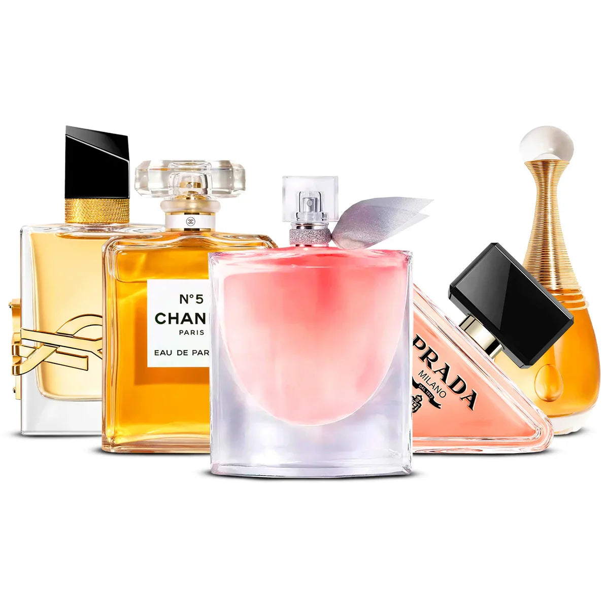 5 Perfume Set: Yves Saint Laurent Libre, Chanel Nº5, Lancôme La Vie Est Belle, Prada Paradoxe & Dior J’adore 5×100 ml