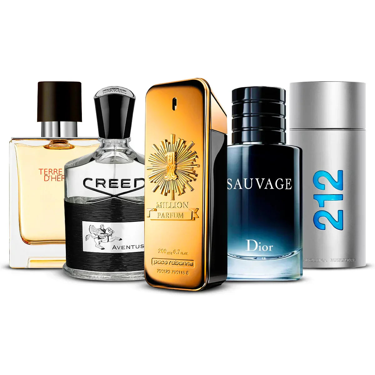 5 Perfume Set: Hermès Terre d’Hermès, Creed Aventus, Paco Rabanne 1 Million Parfum, Dior Sauvage & Carolina Herrera 212 Men 5×100 ml