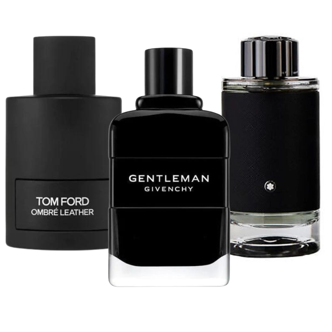 3 Perfume Set: Tom Ford Ombre Leather, Givenchy Gentleman, y Montblanc Explorer 100ml