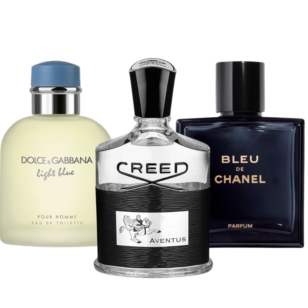 3 Perfume Set: Bleu de Chanel, Creed Aventus, y Light Blue Dolce Gabbana 100ml